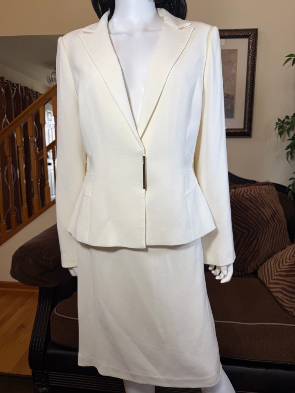 Calvin Klein Cream Two-Piece Lined Blazer and Skirt Set NWT